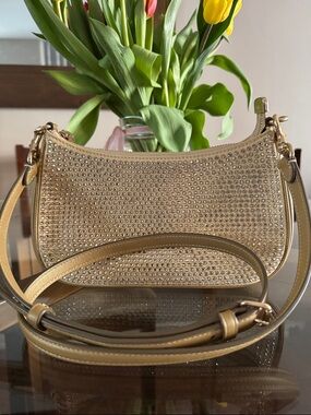 Coach Gold Crystal-Studded Shoulder Bag